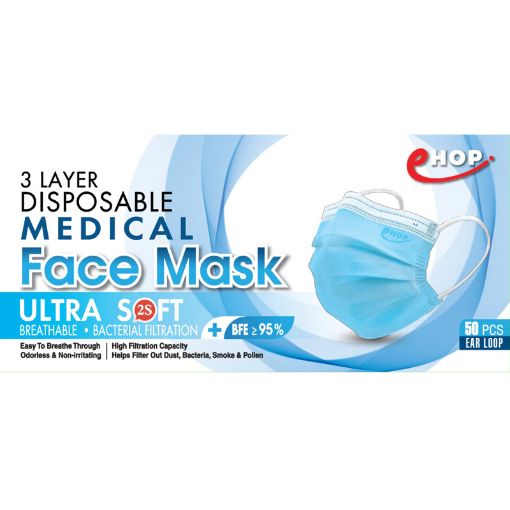 Picture of E Hop 3 Layer Medical Mask (Blue) Ear Loop 40Bx/ Carton