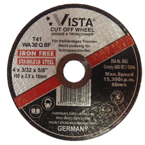 图片 VISTA IRON-FREE CUTTING DISC (2FG)=WA30QBF 4IN (100MM) 200/