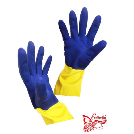 Picture of Butterfly Industryrubber Glove 13 Inch Blue / Yellow) Freesize 30Dz/Bg