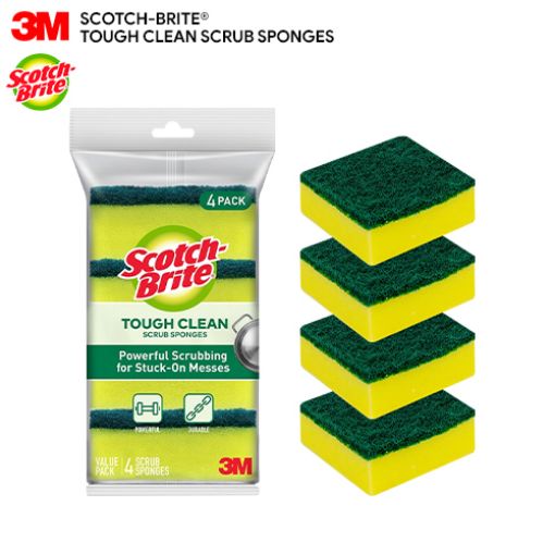 图片 3M SCOTCH BRITE TOUGH CLEAN SCRUBBING SPONGE 4PCS