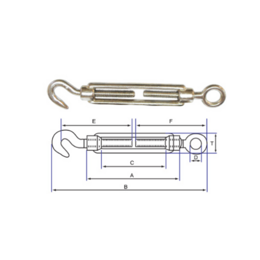 图片 NIETZ STAINLESS STEEL DIN 1480 TURNBUCKLE (EYE & HOOK) 304 8MM