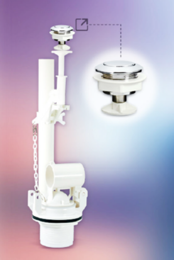 Picture of TECHPLAS (SF) FLAPPER OUTLET VALVE 50MM C/W 38MM CHROME PLATED PUSH BUTTON FAO-S210-P38