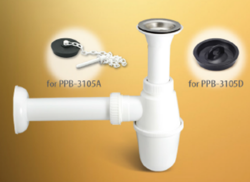 Picture of TECHPLAS WHITE PLASTIC BOTTLE TRAP C/W WASTE & PLUG 32MM STAINLESS STEEL TOP PPB-3135D