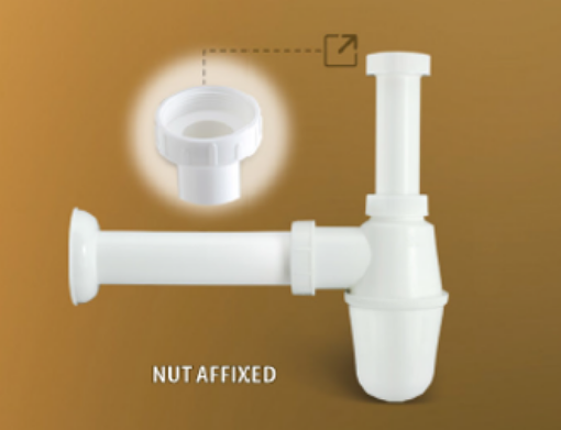 图片 TECHPLAS NUT AFFIXED PLASTIC BOTTLE TRAP 1-1/4X1-1/4IN C/W 7IN HORIZONTAL PIPE PPB-3138B