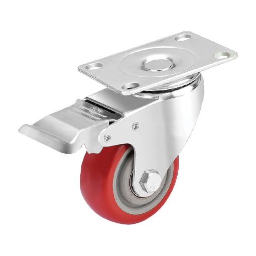 Picture of NIETZ RED PVC SWIVEL CASTOR WHEEL WITH BRAKES 4IN