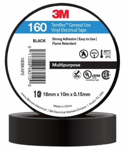 图片 3M 160 VINYL TAPE 18MMX10M (10RL/PK) BLACK