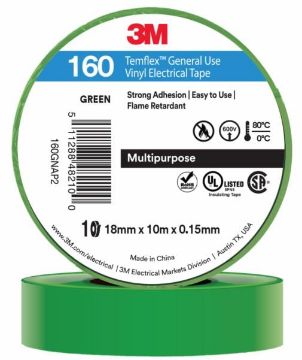 图片 3M 160 VINYL TAPE 18MMX10M (10RL/PK) GREEN