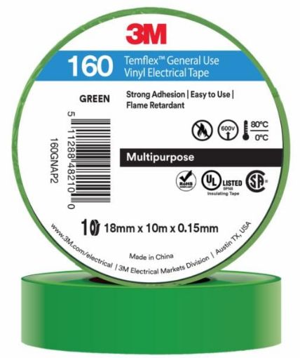 Picture of 3M 160 VINYL TAPE 18MMX10M (10RL/PK) GREEN