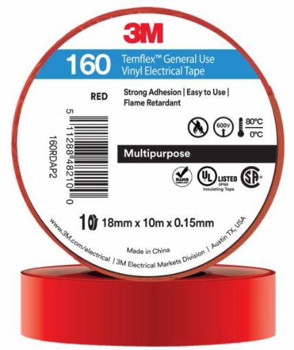 图片 3M 160 VINYL TAPE 18MMX10M (10RL/PK) RED