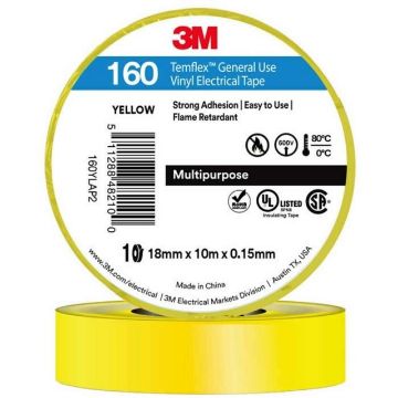 Picture of 3M YELLOW VINYL TAPE 18MMX10M (10RL/PK,10PK/CTN)