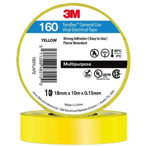 图片 3M 160 VINYL TAPE 18MMX10M (10RL/PK) YELLOW