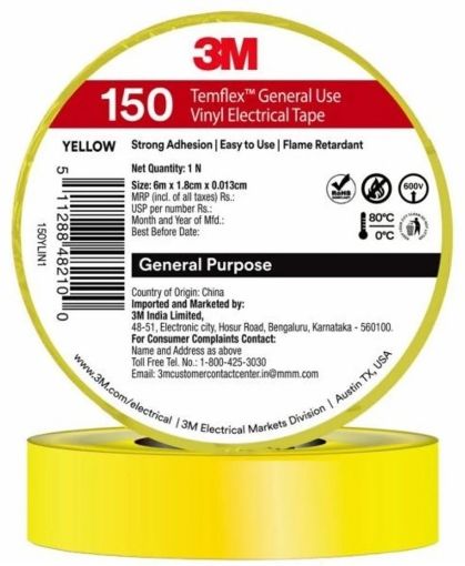 Picture of (NEW) 3M GU VINYL ELEC TAPE 150 18MMX5MM YELLOW