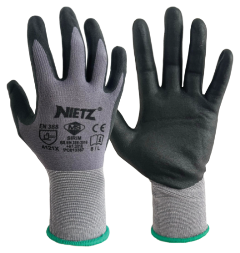 图片 NIETZ NYLON SPANDEX NILTRILE COMFORT FOAM GLOVES GREY/BLACK M