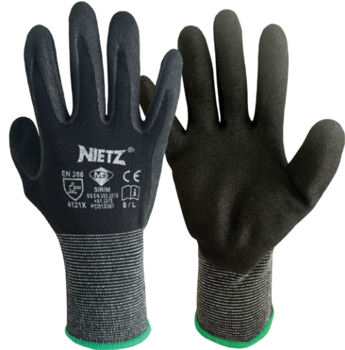 Picture of NIETZ NYLON SPANDEX NITRILE GLOVES SANDY BLACK 8L