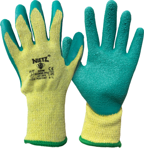 Picture of NIETZ RUBBER COATED KNITTED GLOVES GREEN YELLOW 9/L