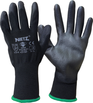图片 NIETZ PU FIRM GRIP POLY GLOVES BLACK/BLACK L